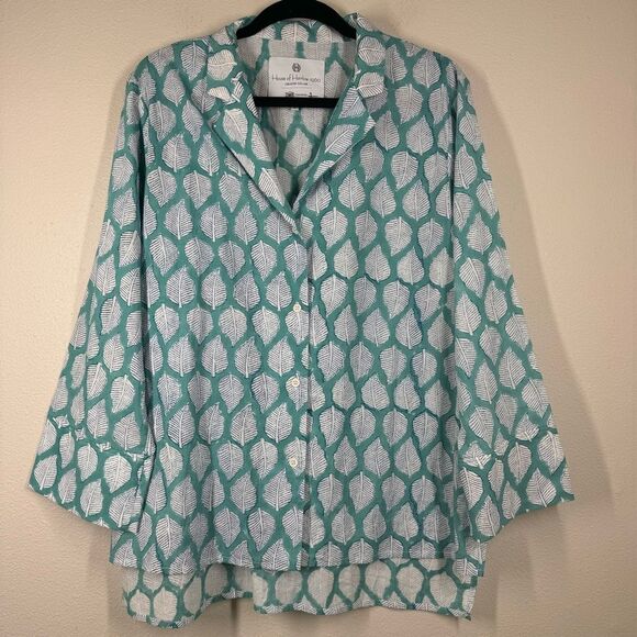 House Of Harlow 1960 Creator Collab D&E Discovered Blouse Leaf Print Top Large - Picture 1 of 8